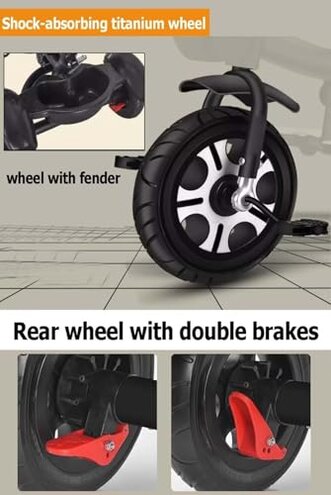 Folding Toddler Stroller Buggies, Parent Steering Tricycle with Pushrod, Children Pram Headlight and Shock Spring, Reversible Seat Guardrail Belt(Black Purple)