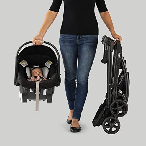 Chicco KeyFit Caddy Frame Stroller, Accepts All Chicco Infant Car Seats, Adjustable Handle, Parent Tray | Black/Black