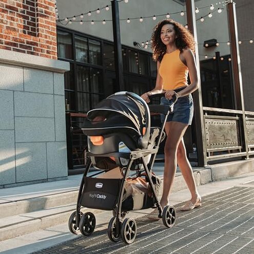 Chicco KeyFit Caddy Frame Stroller, Accepts All Chicco Infant Car Seats, Adjustable Handle, Parent Tray | Black/Black