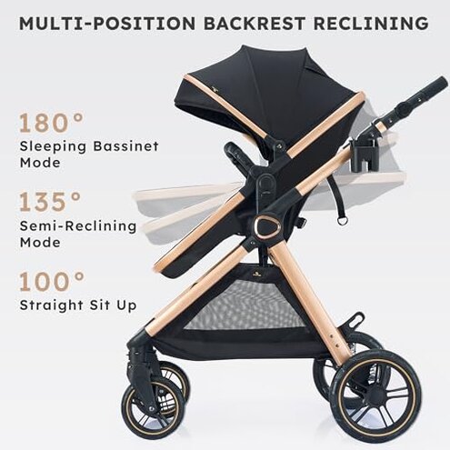 Accombe 2 in 1 Baby Stroller, Convertible Bassinet Pushchair for Infants and Newborns 0-36 Months