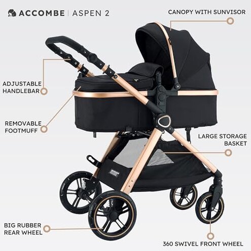 Accombe 2 in 1 Baby Stroller, Convertible Bassinet Pushchair for Infants and Newborns 0-36 Months