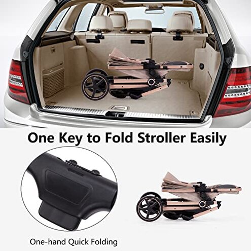 Lortsybab 2-in-1 Baby Stroller - Folding Infant Newborn Pram Stroller with Reversible Seat - Toddler Strollers for 0-36 Months Old Babies (Beige)