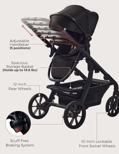 Momcozy ChangeGo Baby Stroller, Convertible Single-to-Double-to-Wagon Stroller with 23 Configurations, Bassinet, Seat Included, Large PU Wheels, All-Wheel Suspension & Extendable UPF50+ Canopy