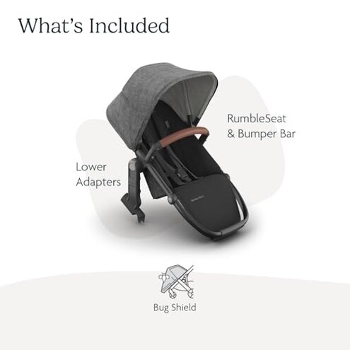 UPPAbaby RumbleSeat V3 Second Lower Seat - Compatible with Vista V2 and Vista V3 - All-Weather Seat + Magnetic Buckle &ndash; Adapters Included - Greyson (Charcoal M&eacute;lange/Carbon Frame/Saddle Leather)