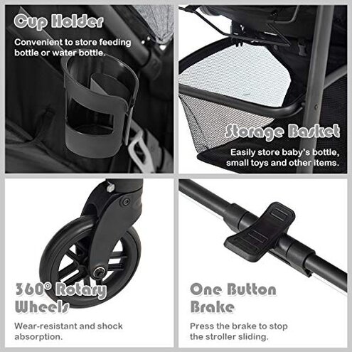 BABY JOY Baby Stroller, 2 in 1 Convertible Carriage Bassinet to Stroller, Pushchair with Foot Cover, Cup Holder, Large Storage Space, Wheels Suspension, 5-Point Harness (Gray)