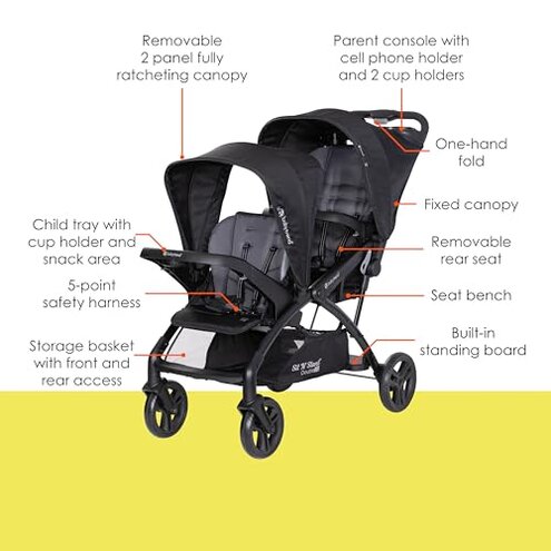 Baby Trend Sit N' Stand&reg; Double 2.0 Stroller, Dash Black