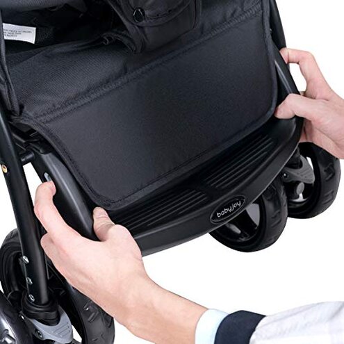 BABY JOY Double Stroller, Foldable Lightweight Twin Stroller with Tandem Seating, Adjustable Backrest/Canopy/Footrest, 5-Point Harness, Storage Basket, Newborn and Toddler (Black)