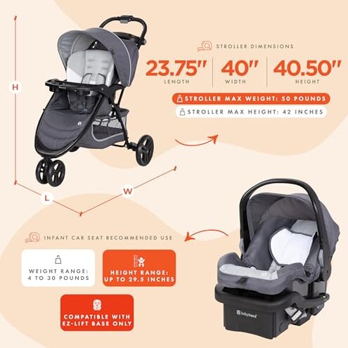 Baby Trend Stroller and EZ-Lift Infant Car Seat, EZ Ride Travel System, Dash Grey