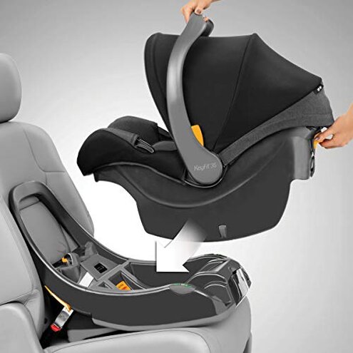 Chicco KeyFit Infant Car Seat and Base, Rear-Facing Seat for Infants 4-22 lbs., Includes Infant Head and Body Support, Compatible with Chicco Strollers, Baby Travel Gear | Encore/Black/Grey