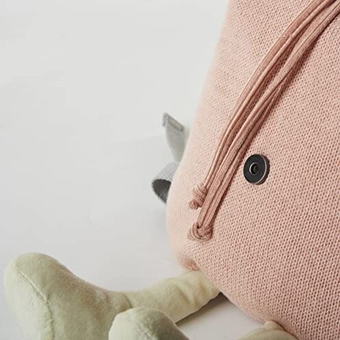 CROCHETTS | Children's backpack from 2 to 5 years old for nursery Monito crocheted with hypoallergenic cotton wool. Double zipper closure and adjustable handles. Pink and white colours, pink, white