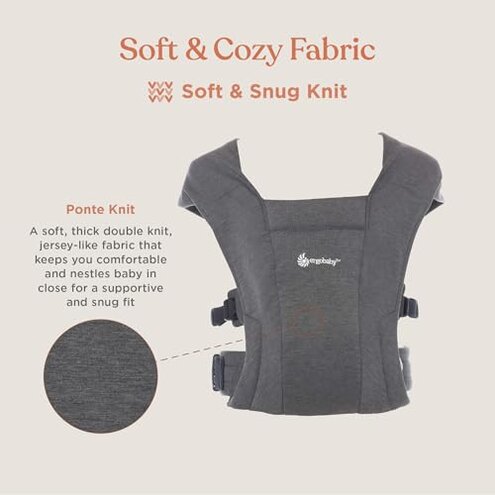 Ergobaby Embrace Baby Carrier Newborn to Toddler - Lightweight Ergonomic Baby Carriers - Cozy Essentials (7-25 Pounds), Ponte Knit, Cream