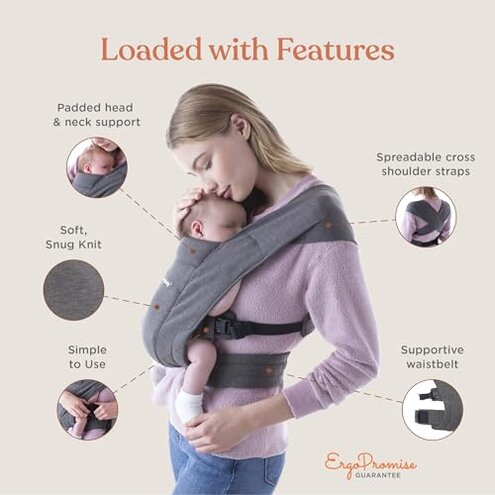 Ergobaby Embrace Baby Carrier Newborn to Toddler - Lightweight Ergonomic Baby Carriers - Cozy Essentials (7-25 Pounds), Ponte Knit, Cream