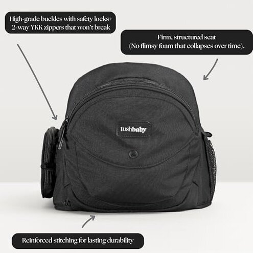 Tushbaby The Original Premium Quality Hip Seat Carrier &ndash; Safety-Certified Baby & Toddler Carrier with Secure Safety Buckles, No-Flimsy-Foam Design, Storage Pockets & Nursing Pillow. 0&ndash;3 yrs