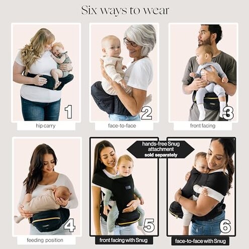 Tushbaby The Original Premium Quality Hip Seat Carrier &ndash; Safety-Certified Baby & Toddler Carrier with Secure Safety Buckles, No-Flimsy-Foam Design, Storage Pockets & Nursing Pillow. 0&ndash;3 yrs