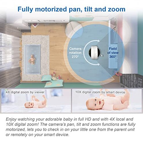 VTech RM7764-2HD Smart WiFi 2 Camera BabyMonitor, 360&deg; Pan&Tilt, 10X Zoom, 7&rdquo; HD Display & NightVision, Soothing Sounds, 2-Way Talk, Temperature & Motion Detection
