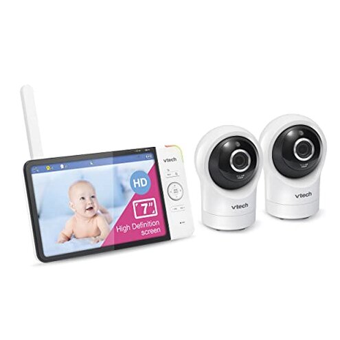 VTech RM7764-2HD Smart WiFi 2 Camera BabyMonitor, 360&deg; Pan&Tilt, 10X Zoom, 7&rdquo; HD Display & NightVision, Soothing Sounds, 2-Way Talk, Temperature & Motion Detection
