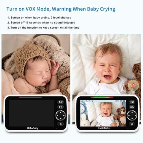 HelloBaby No WiFi Baby Monitor 5" Screen 30-Hour Battery Pan-Tilt-Zoom Video Upgrade with Camera and Audio, Night Vision, VOX, 2-Way Talk, 8 Lullabies and 1000ft Range, HB6550