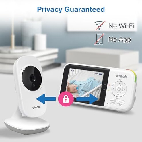VTech VM819 Baby Monitor with Camera and Audio, 2.8&rdquo; Screen Portable Baby Camera, Night Vision, 2-Way Audio, Temperature Sensor and Lullabies, Secure Transmission No WiFi, Ideal for Baby/Elderly/Pet