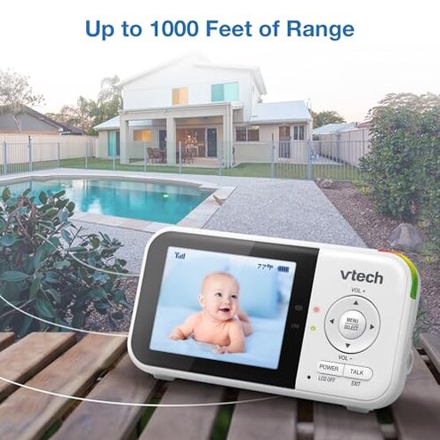 VTech VM819 Baby Monitor with Camera and Audio, 2.8&rdquo; Screen Portable Baby Camera, Night Vision, 2-Way Audio, Temperature Sensor and Lullabies, Secure Transmission No WiFi, Ideal for Baby/Elderly/Pet