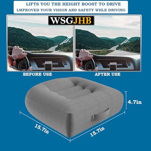 Adult Booster Seat Cushion, Car Seat Cushions for Short People/thick Office Chair Booster Seat Increase Field of View, for Trucks, Car, Office Chair, Home, Wheelchair,angle Lift Seat Cushion (grey)