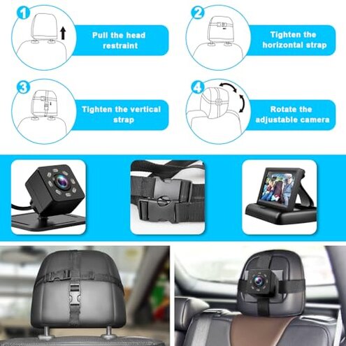 Baby Car Mirror with 4.3'' HD Night Vision Function Display, Safety Car Seat Camera with Wide Crystal Clear View, Easily Observe The Baby&rsquo;s Move(Not USB)