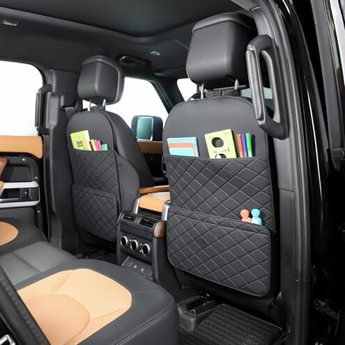TAIKOO Seat Back Protector + Large Capacity Pocket Storage Organizer,Preventing the Impact of Children Stepping on the Seat Backrest (Black)