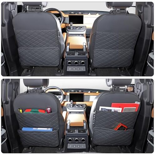 TAIKOO Seat Back Protector + Large Capacity Pocket Storage Organizer,Preventing the Impact of Children Stepping on the Seat Backrest (Black)