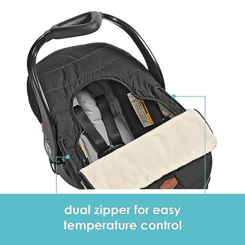 JJ Cole Winter Baby Car Seat Cover - Winter Car Seat Cover for Baby Seat or Stroller - Infant Car Seat Covers with Warm Sherpa Lining - Black