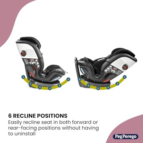 Peg Perego Primo Viaggio All-in-One Convertible Car Seat &ndash; Newborn to 10+ Years &ndash; 5-120 lbs &ndash; Height Adjustable & Slim, 100% FR-Free, Made in Italy, Crystal Black (Black)