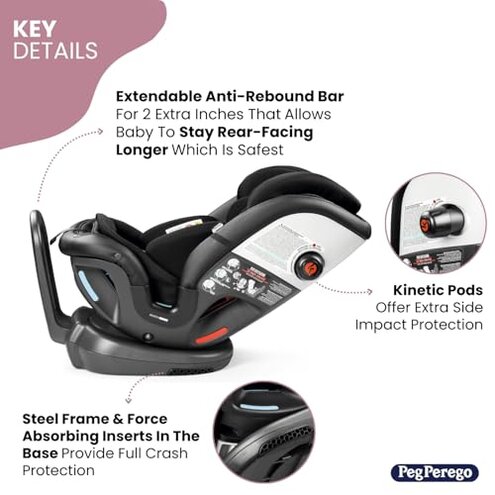 Peg Perego Primo Viaggio All-in-One Convertible Car Seat &ndash; Newborn to 10+ Years &ndash; 5-120 lbs &ndash; Height Adjustable & Slim, 100% FR-Free, Made in Italy, Crystal Black (Black)