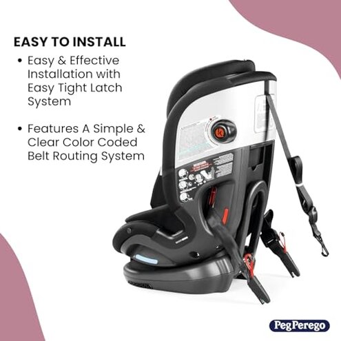 Peg Perego Primo Viaggio All-in-One Convertible Car Seat &ndash; Newborn to 10+ Years &ndash; 5-120 lbs &ndash; Height Adjustable & Slim, 100% FR-Free, Made in Italy, Crystal Black (Black)