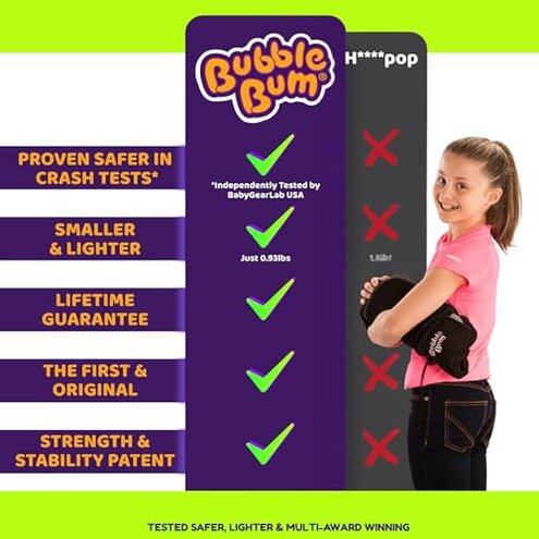 BubbleBum Inflatable Booster Car Seat – Foldable, Lightweight, Backless Travel Booster Seat for Kids, Portable Carseat for Toddler, Fits 3 Across, Compact for Uber - Ages 4-11 Year Old, - Black