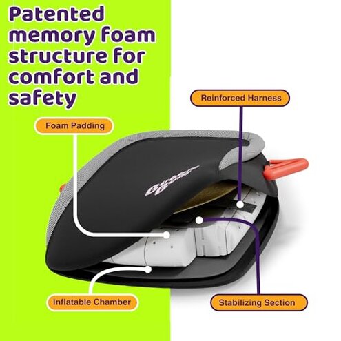 BubbleBum Inflatable Booster Car Seat – Foldable, Lightweight, Backless Travel Booster Seat for Kids, Portable Carseat for Toddler, Fits 3 Across, Compact for Uber - Ages 4-11 Year Old, - Black