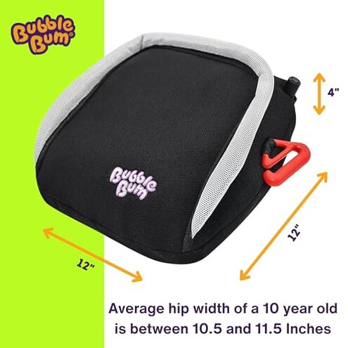 BubbleBum Inflatable Booster Car Seat – Foldable, Lightweight, Backless Travel Booster Seat for Kids, Portable Carseat for Toddler, Fits 3 Across, Compact for Uber - Ages 4-11 Year Old, - Black