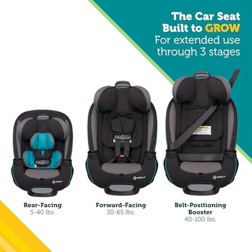 Safety 1st Grow and Go All-in-One Slim Convertible Car Seat, Rear Facing, 5-40 lbs, Forward Facing (30–65 lbs), High Back Booster Seat 40-100 pounds, Alaskan Blue