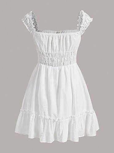 HAZURE ROLVK Women's Casual Dresses Frill Trim Tie Front Ruffle Hem Cami Dress Charming Mystery Special Beautiful (Color : White, Size : X-Small)