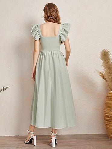 HAZURE ROLVK Women's Casual Dresses Ruffle Armhole Striped Dress Charming Mystery Special Beautiful (Color : Mint Green, Size : Medium)