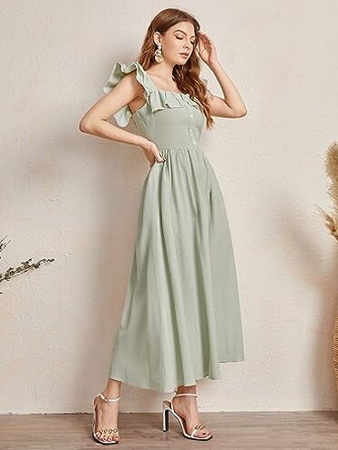 HAZURE ROLVK Women's Casual Dresses Ruffle Armhole Striped Dress Charming Mystery Special Beautiful (Color : Mint Green, Size : Medium)