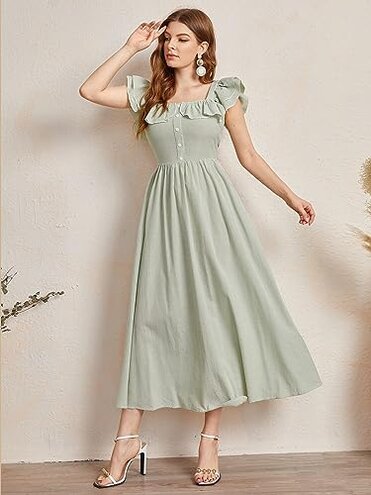 HAZURE ROLVK Women's Casual Dresses Ruffle Armhole Striped Dress Charming Mystery Special Beautiful (Color : Mint Green, Size : Medium)