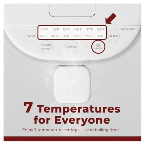 CUCKOO CWP-A501TW 5-Liter Hot Water Dispenser & Warmer with 4 Operating Modes, Chlorine Evaporation, Child Lock Function (White/Gray)