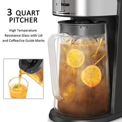 wirsh Iced Tea Maker with 3QT Pitcher, Iced Coffee Maker with Strength Control and Reusable Filter, Perfect For Iced Coffee, Latte, Tea, Lemonade, Flavored Water, Black