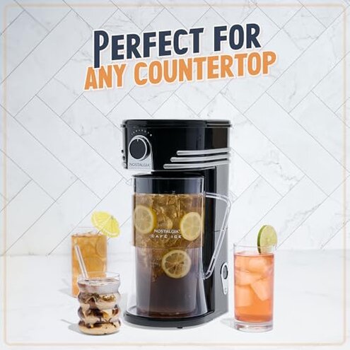 Nostalgia 3-Quart Iced Tea & Coffee Brewing System With Double-Insulated Pitcher, Strength Selector & Infuser Chamber, Also Perfect For Lattes, Lemonade, Flavored Water, Black