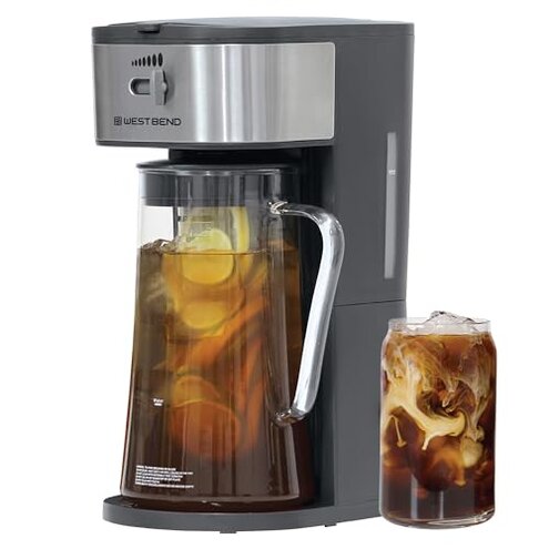 West Bend Iced Coffee Maker or Iced Tea Maker Includes an Infusion Tube to Customize the Flavor with Permanent Filter, Features Auto Shut-Off, 2.75-Quart, Black