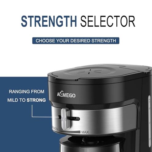 AEMEGO Iced Tea Maker, Brewing System with 2.5-quart Glass Pitcher, sliding strength selector, Stainless Steel Decoration, Reusable Filter (Black)