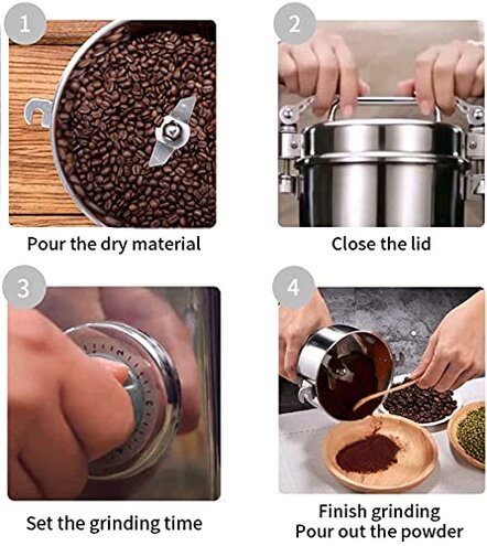 Grain Mill Grinder 750g High Speed Electric Stainless Steel Grinder Cereals Corn Flour Pulverizer Powder Machine for Dry Spice Herbs Grains Coffee Rice Pepper