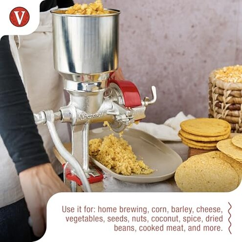 Victoria Manual Cast Iron Grain Mill with High Hopper, Premium Corn-Grinding Mill and Grain Grinder, Made in Colombia