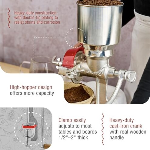 Victoria Manual Cast Iron Grain Mill with High Hopper, Premium Corn-Grinding Mill and Grain Grinder, Made in Colombia