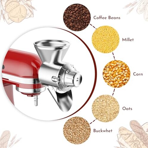 Grain Mill Attachment for Kitchenaid Stand Mixer, Flour Mill for Kitchenaid, Fit for Non-Oily Dry Grain Corn, Coffee Bean, Buckwheat, Oats, Millet, Wheat, Flour Mill Attachment by Cofun