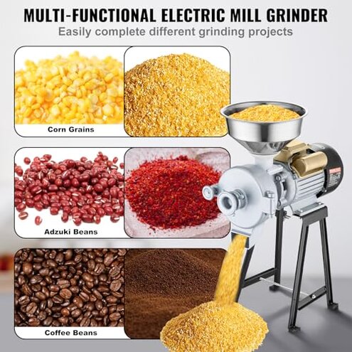 VEVOR Electric Grain Mill Grinder, 3000W Spice Grinders, Commercial Corn Mill with Funnel, Thickness Adjustable Powder Machine, Heavy Duty Feed Flour Cereal Mill Wheat Grinders, Dry & Wet Grinder