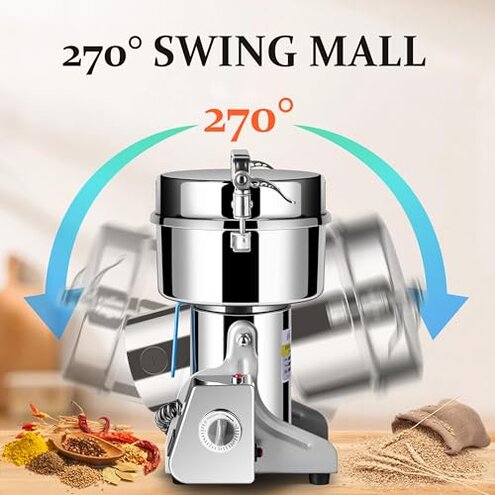 INSELY Grain Mill Grinder 2000g High Speed Food Grain Mill Stainless Steel Seeds Flour Nut Pill Wheat Corn Herbs Spices & Seasonings Dry Grinder Electric Machine Grinder for Kitchen